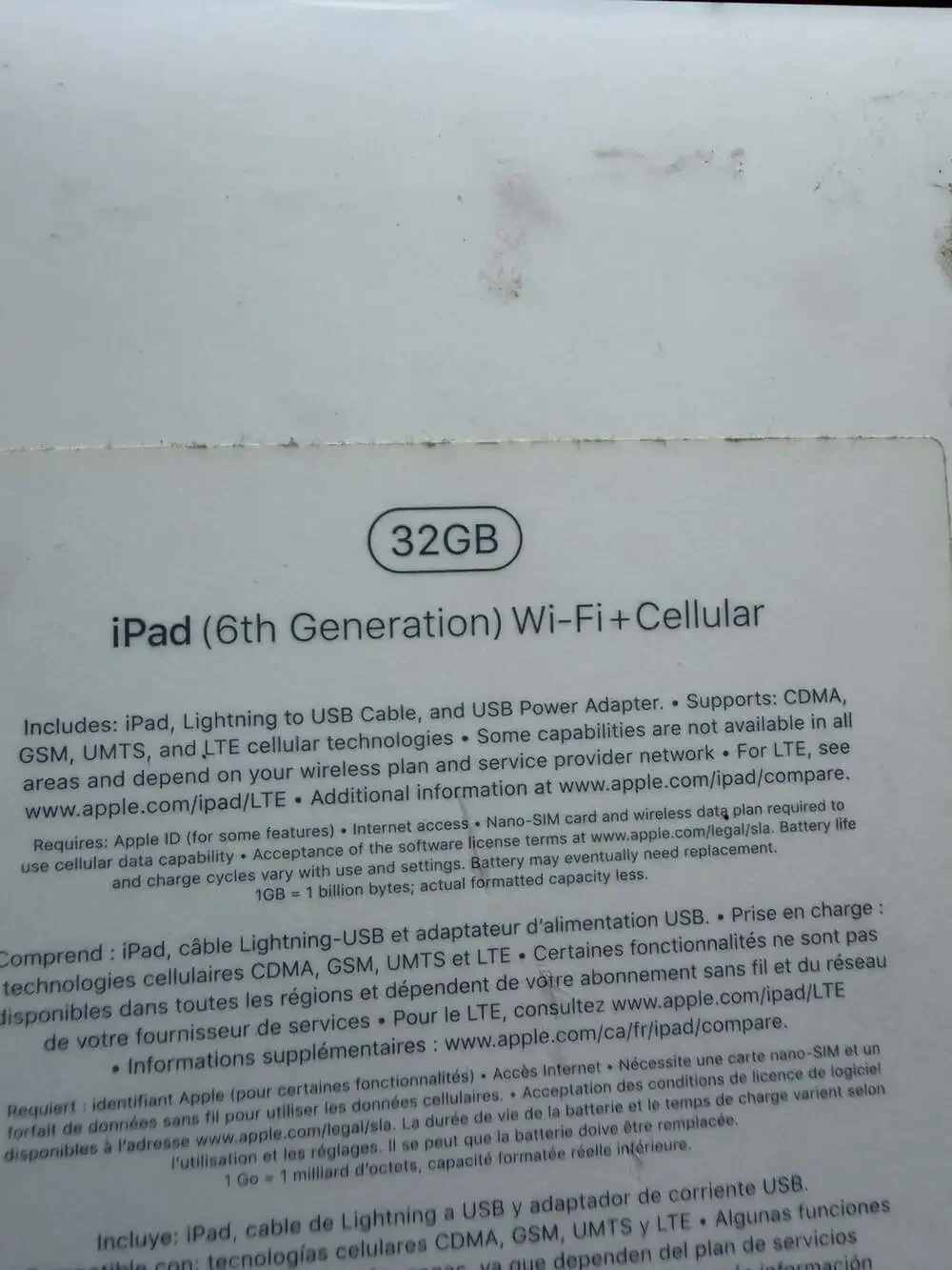 Apple Ipad 6th Generation 32gb Wi-fi Cellular Box